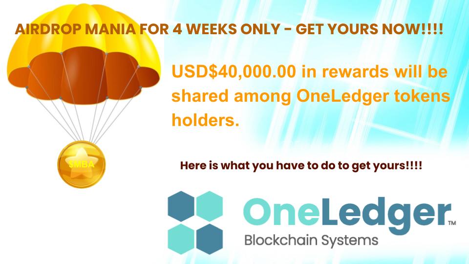 OneLedgerTech's tweet photo. AIRDROP MANIA FOR 4 WEEKS ONLY - GET YOURS NOW!!!!
https://t.co/w6geMTNohG
#oneledgertech #GoMoonba #AirdropCrypto https://t.co/ChGgJbZ2W4