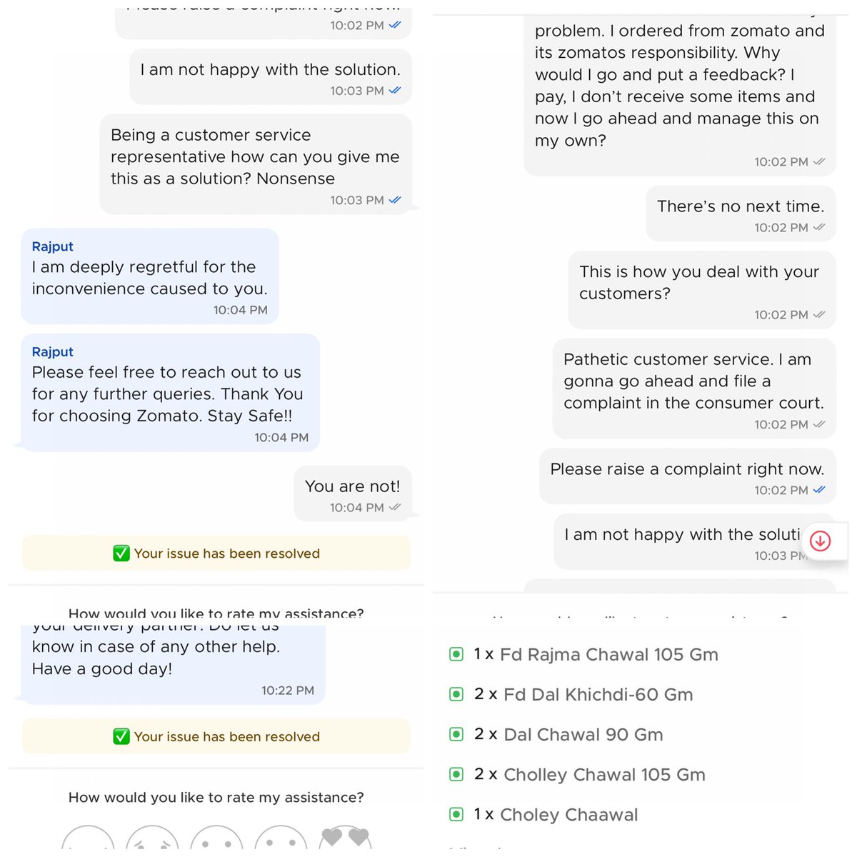 funandfur's tweet photo. @zomato are you teaching your customer service representatives to hang up on your customer without providing a solution? Items are missing in my order and I spent an hour talking to 3 of your agents who hung up on me! I asked to raise a complain or escalate and they just hung up? https://t.co/6v2KhZtcp9