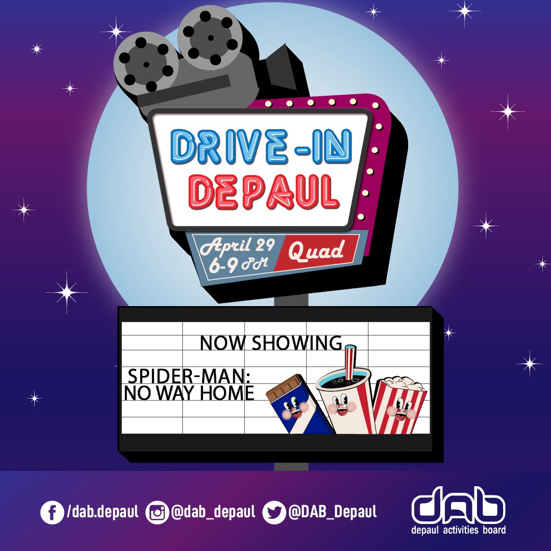 Join DAB for a night under the stars in the LPSC Quad for a showing of Spider-Man: No Way Home! You don’t want to miss out!

🍿🕸🍿🕸🍿🕸🍿🕸🍿🕸🍿🕸🍿

#depaulactivitiesboard #dabspringevents #depauluniversity #depaul #campuslife #campusactivities