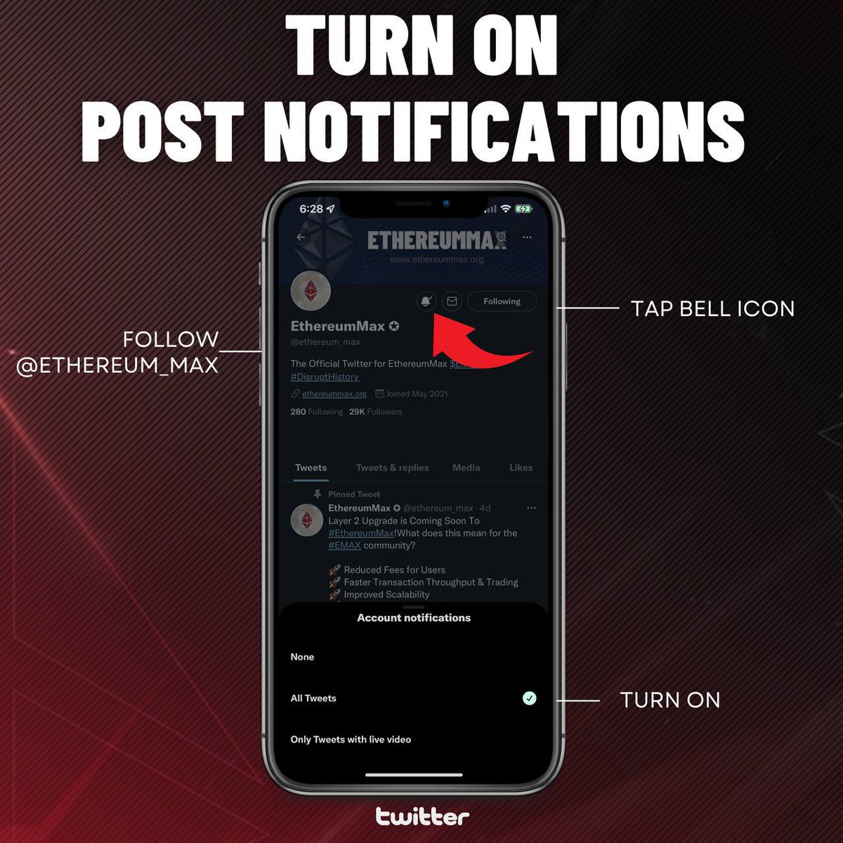 ethereum_max's tweet image. Notifications are ideal for staying informed as soon as #EMAX posts! W/ all the major updates, information &amp;amp; launches to come you don’t want to be last to find out! What are you waiting for? Tap the bell🔔You never know when there will be a bomb dropped💣

#Crypto #cryptocurrecy