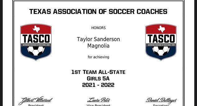 shannonsand71's tweet photo. What an absolute honor for my girl @taylorrrsoccer to be named to @tascosoccer First Team All-State! 
Congrats! 
@HBUWSoccer @ConroeSports @vypehouston @densilva02 @MagISDAthletics @ericdbriggs 
#ForeverGoDogs #ponytailmafia https://t.co/A00ak4gGr4