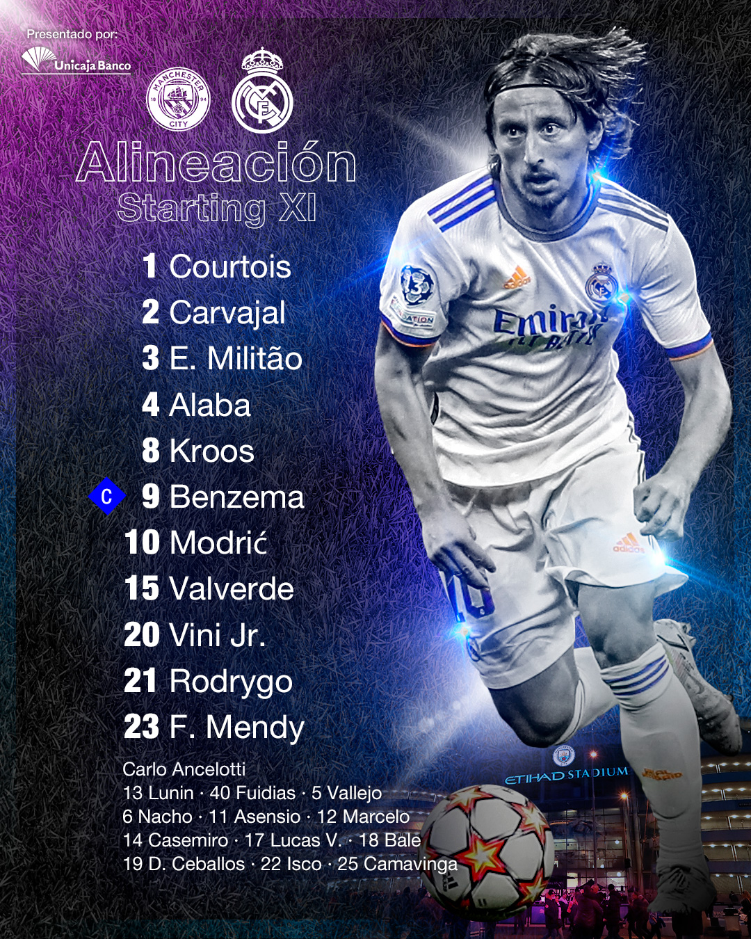 Real Madrid C F Nuestro 𝗫𝗜 Inicial Mancityes Ucl Unicajabanco T Co Macfpe5hm7 Twitter