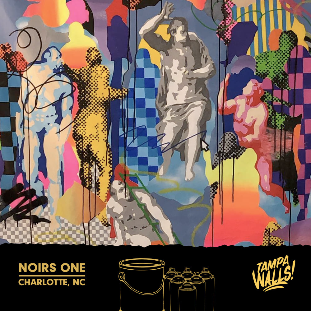 We welcome from Charlotte, NC, @noirsone to #TampaWalls! He uses new school mark-making to bridge between the digital and analog world of art that is prevalent in 2022 &amp; beyond, while referencing the Renaissance period. Join us to see his work and more ▶️ bit.ly/3rtao6Q