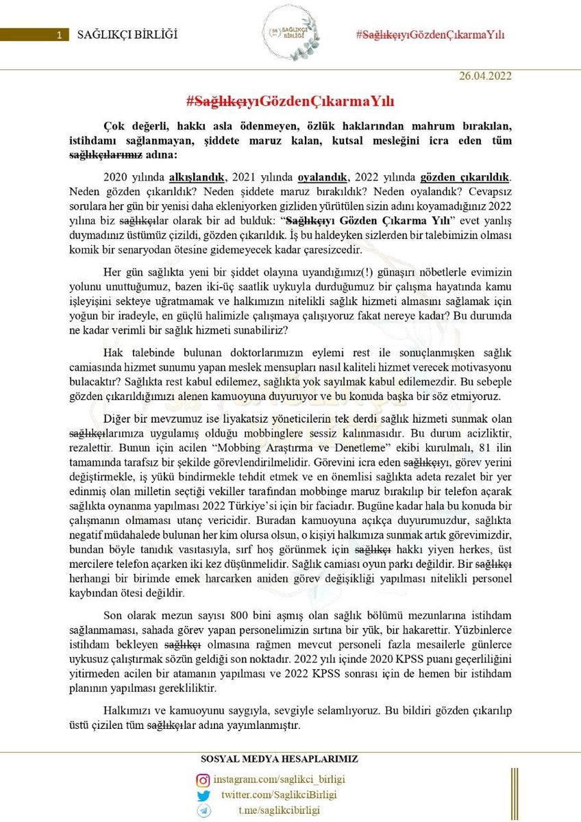 Hakları ödenmez demişlerdi.
2022 yılı, Sağlıkçıyı Gözden Çıkarma Yılı oldu. Sağlıkçıların sesini duyun artık <a href="/saglikbakanligi/">T.C. Sağlık Bakanlığı</a> 
#SağlıkçıyıGözdenÇıkarmaYılı