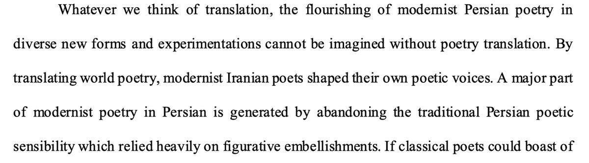 rrgould's tweet photo. Preview of @balaghas Working Paper no. 10 by @Transmodern1 to be released on 1 May. It’s about the concept of translation (tarjama) in classical and modern Persian poetics. Covers an amazing amount of ground in just 4k words. Hopefully a preview of a project to come! #GlobalLit https://t.co/zBpgUaLQZa