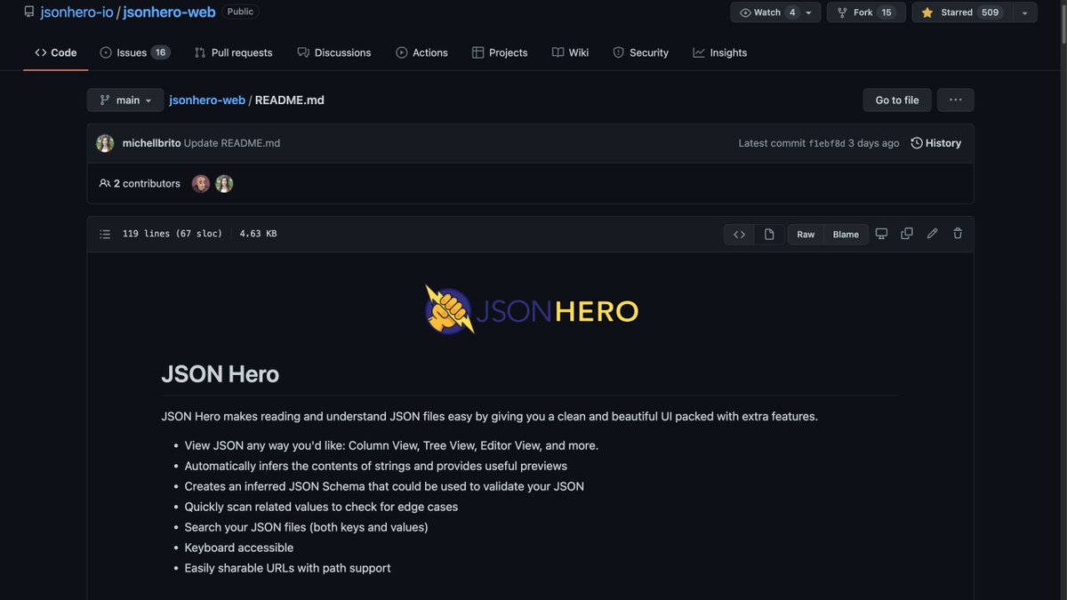 github's tweet photo. Not all heroes wear capes. https://t.co/JFDZB1FkUZ is a delightful open source tool allowing you to browse, search and navigate JSON quickly and efficiently in your web browser ⚡️ https://t.co/1rBGzgnCgh