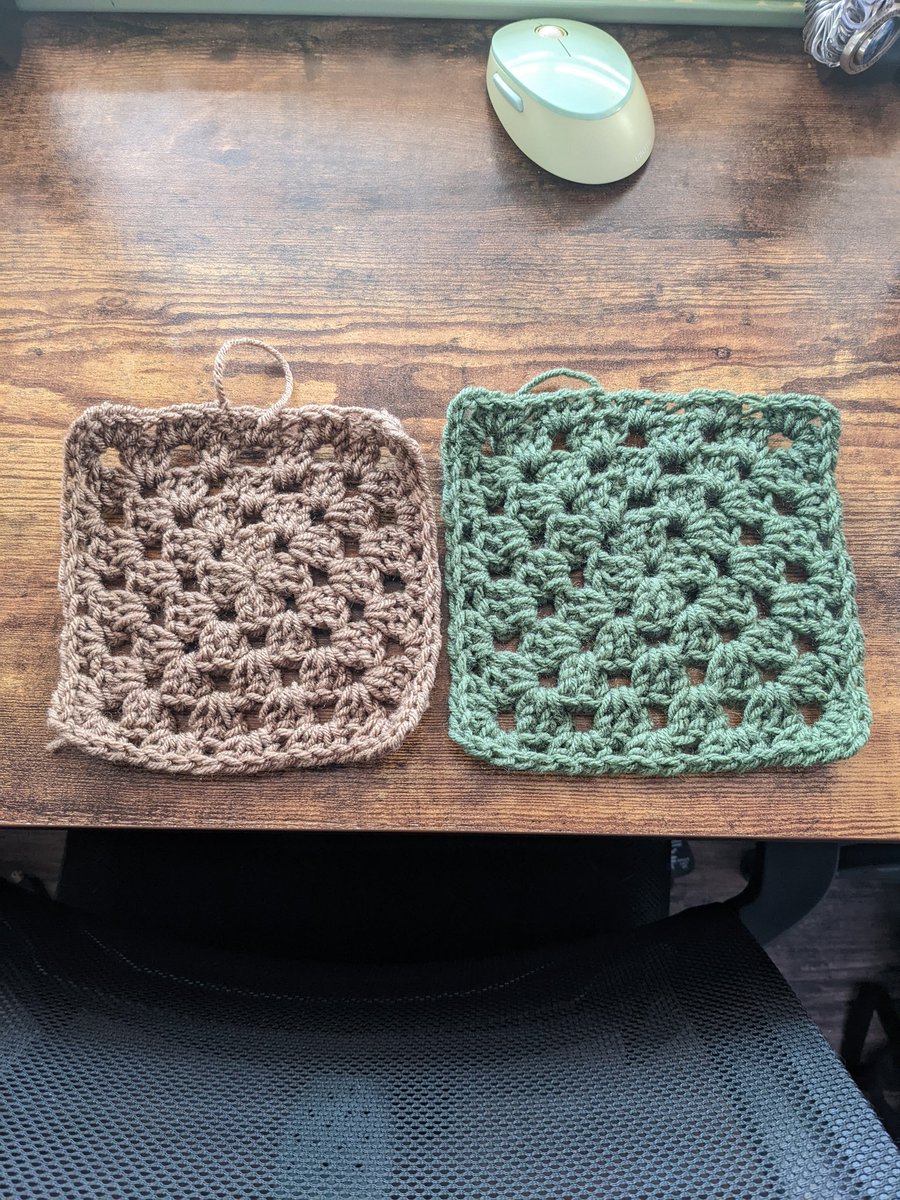 ElliettesH's tweet photo. A peek at my next blanket's theme!! Currently blocking my pieces to make them more uniform and square. Who's excited to see this one finished? 💚🌻🤎 Will be up for sale as soon as I'm done! https://t.co/s37bgPx3x1