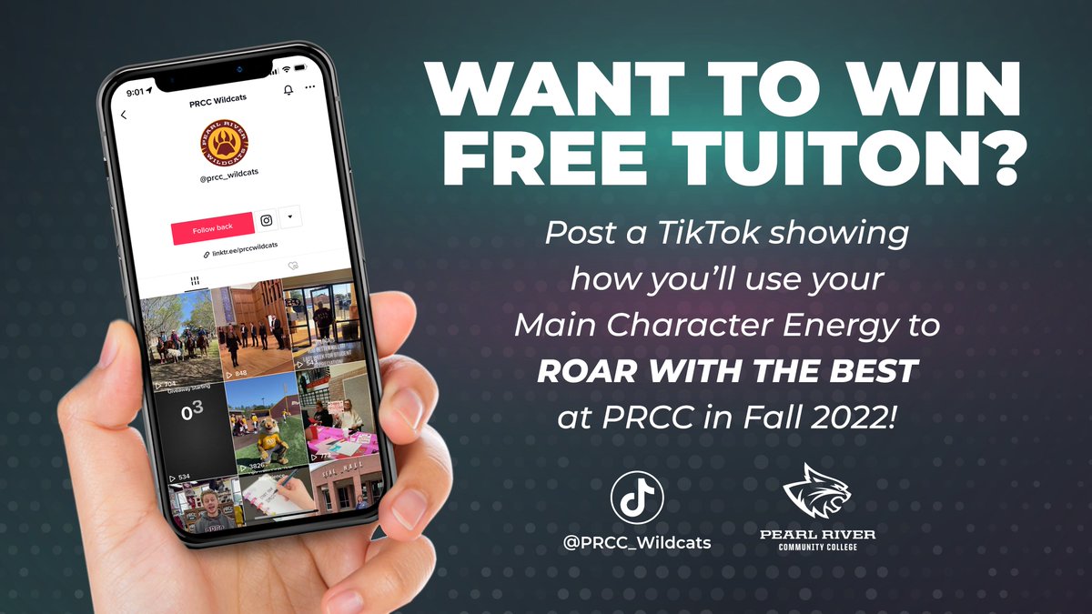 PrccRecruiting's tweet photo. Win FREE TUITION to PRCC! Post a Tik Tok showing how you will use your Main Character Energy to Roar with the Best in the Fall of 2022! Post a video to Tik Tok using hashtags #MainCharacterEnergy #MainCharacter #MainCharacterPRCC and tag PRCC's official account @PRCC_Wildcats. https://t.co/90Hg4nH5XR