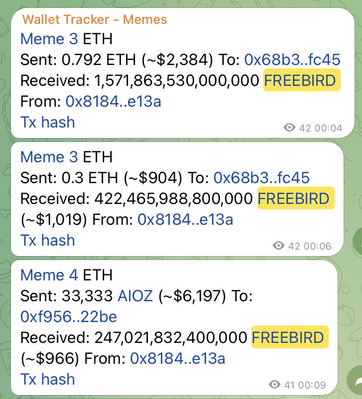 CableCrypto1's tweet photo. $FREEBIRD:

Picked up by our tracker right after launch.
People who got in on time got a 10X return.

Not bad for an 8$/month subscription.

1 month of free access to our wallet tracker to a random person who retweets this tweet :) https://t.co/Lp7voQ1C8d
