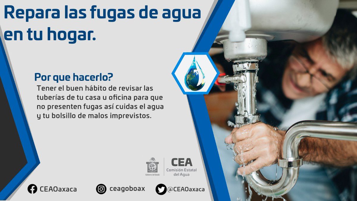 Inspecciona constantemente las tuberías al interior de tu hogar. El desperdicio de agua por fallas en la estructura doméstica es considerable. 

¡Cuidemos juntos el agua! 💧
<a href="/alejandromurat/">Alejandro Murat</a>