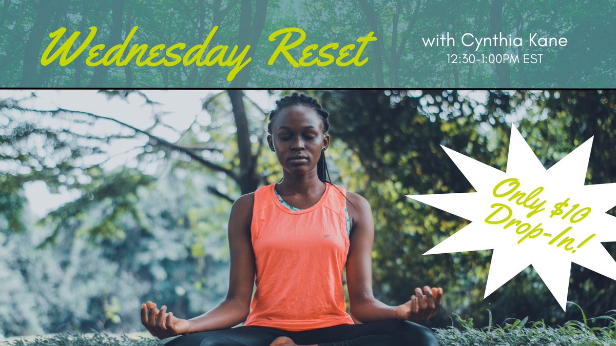 WashYoga's tweet photo. Break out of the work-week doldrums w/✨Mindfulness & Mediation✨ w/ Cynthia Kane - The perfect way to refocus & reenergize so you can finish the week strong. 💪https://t.co/yBCqDNpbyW
#dcyoga #dmvyoga #dcyogacommunity #yogacommuntity #wednesdayreset #meditation #mindfulness https://t.co/MMB1JGGPfW