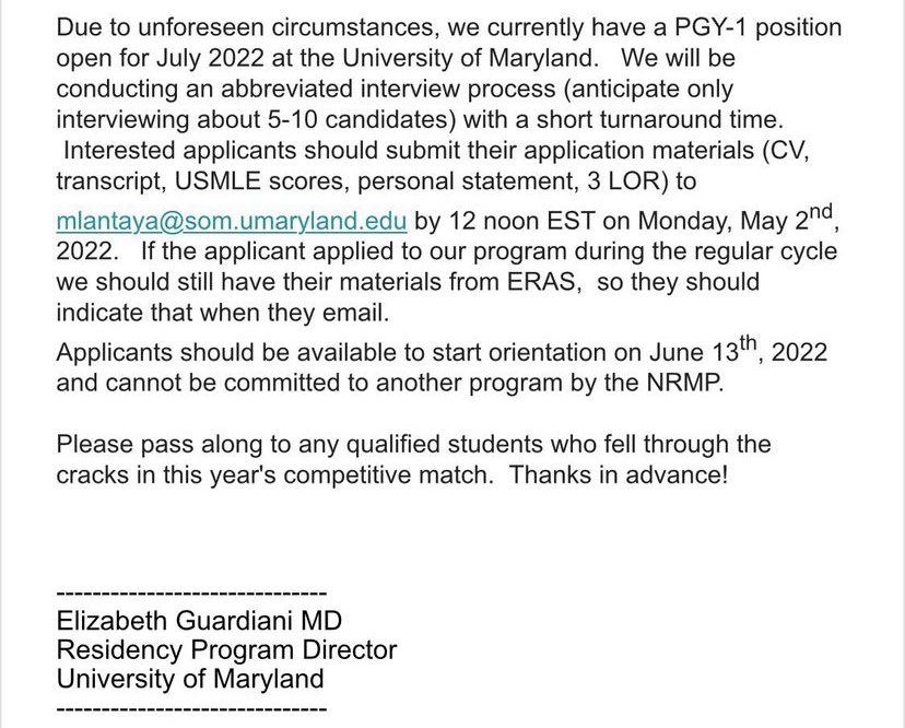 Inside_TheMatch's tweet photo. #Unmatched Applicants: PGY-1 ENT Residency Position Opening at University of Maryland. Applications due May 2. #InsideTheMatch #otolaryngology #ENT #Scramble https://t.co/3NEGey4V11
