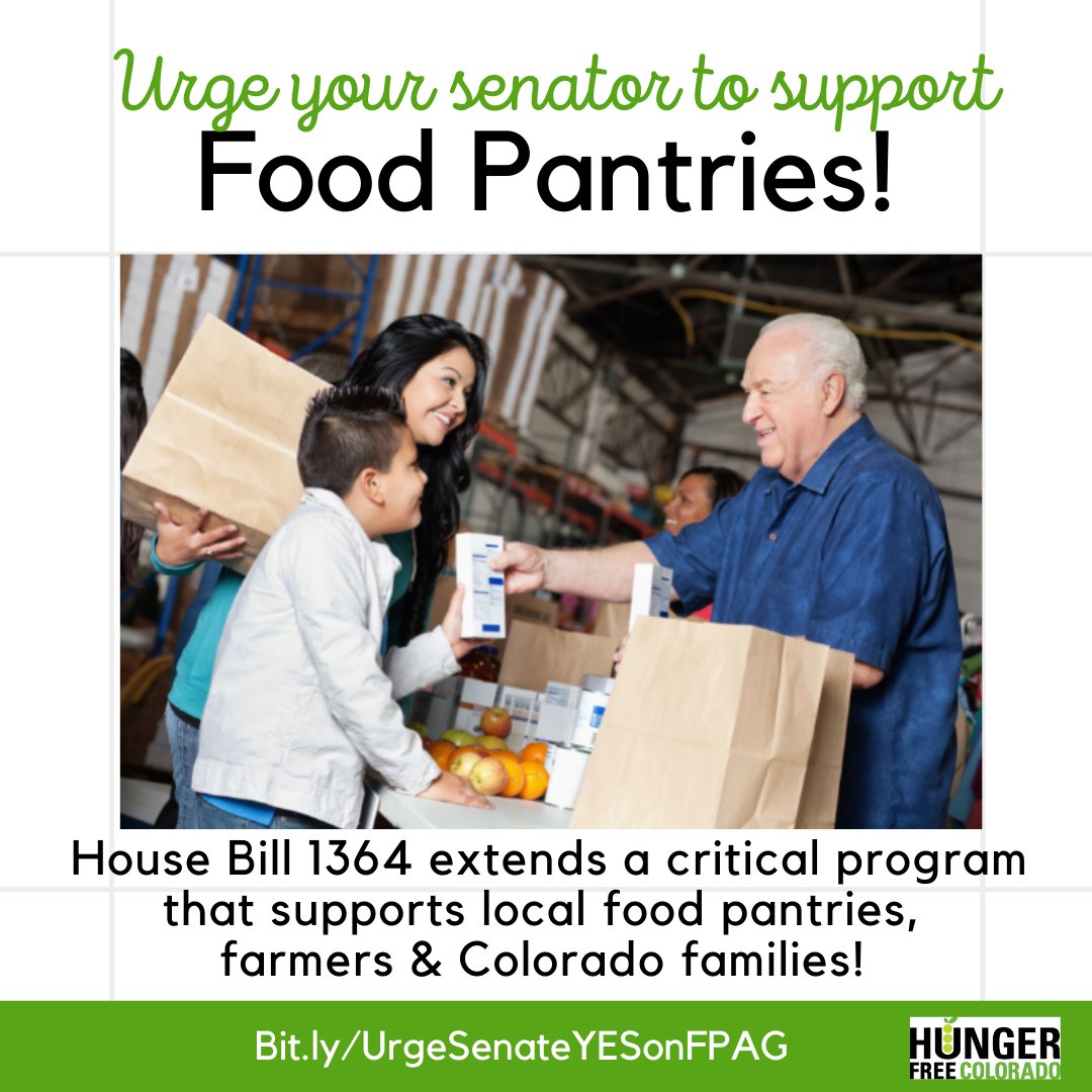 hungerfreeco's tweet photo. URGENT - we need the state Senate to support the Food Pantry Assistance Grant Program! House Bill 1364 extends critical funding for local food pantries, farmers & Colorado families! Take action - tell your senator to vote YES: https://t.co/xjSCQd29Le.
#COleg #HB1364 https://t.co/WI3LRZlqMK