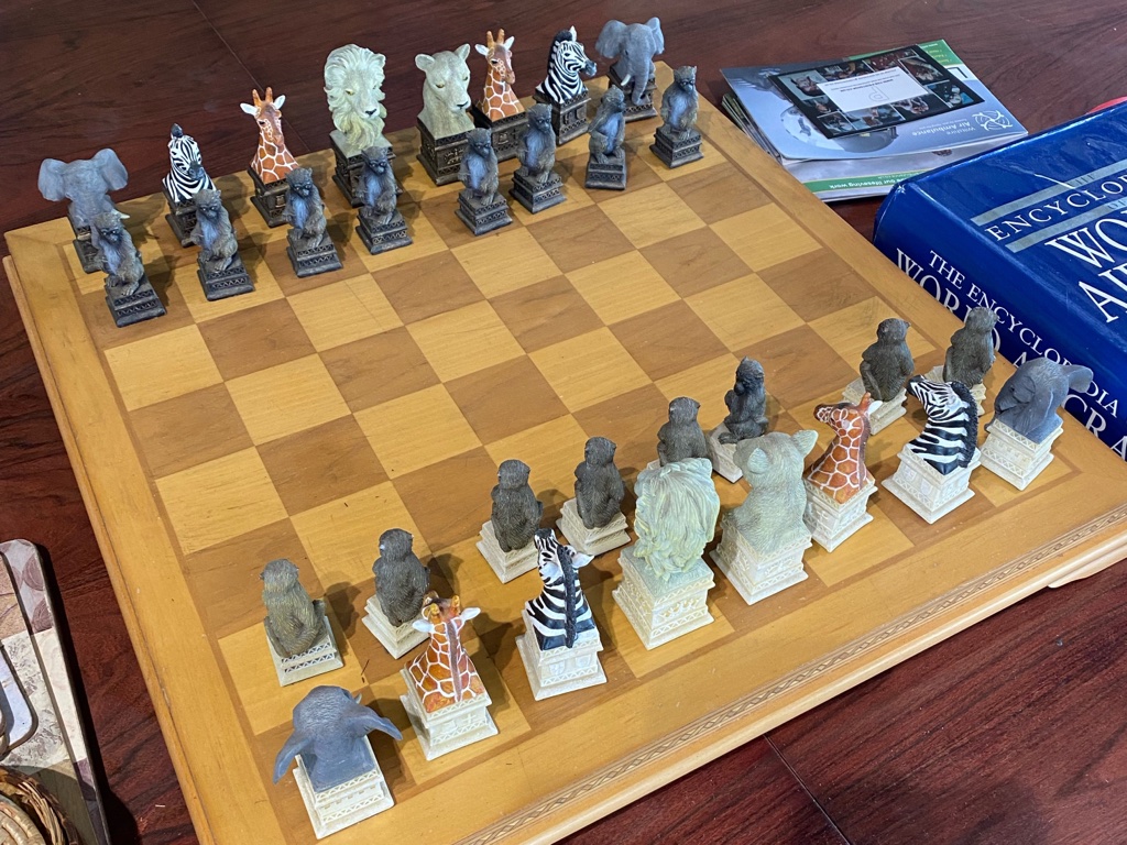 quizathon's tweet photo. #ChessChamps After recent discussions on the Chess24 channel about animals as chess pieces I was surprised to see this chess set on a flying visit to an airfield in Wiltshire (UK) today. #LionKing https://t.co/YyLjhUsVm2