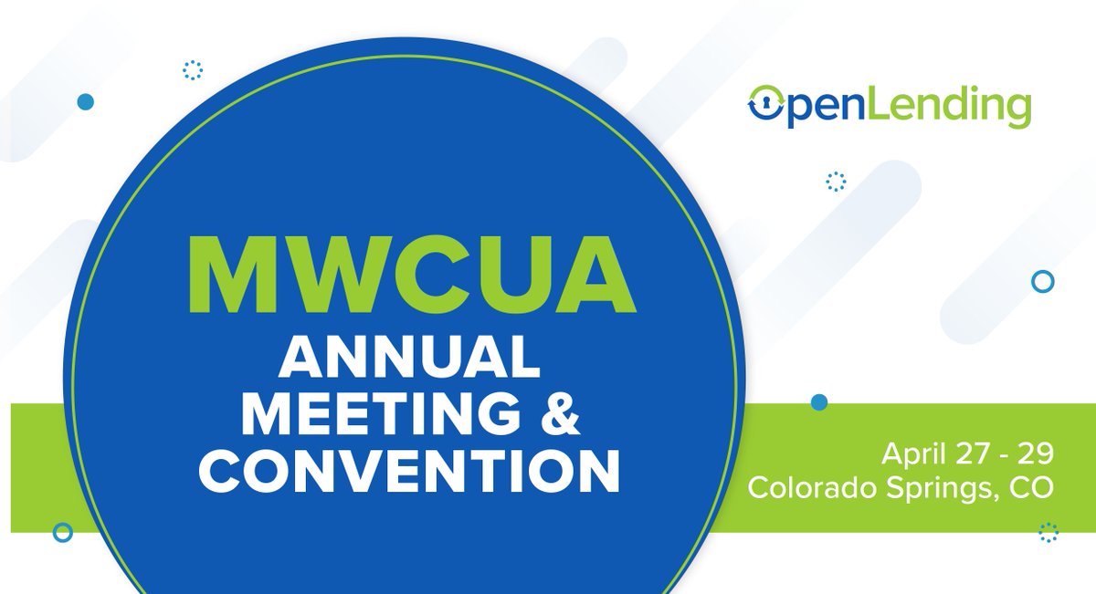 openlending's tweet image. Open Lending is the official WiFi sponsor at this year's Mountain West Credit Union Association annual meeting. Our very own Tom Rice, Ben Dally, Mark Martinez and Daniel Northington will be on site and ready to connect!
#openlending #mwcua #dataanalyitcs #creditunions