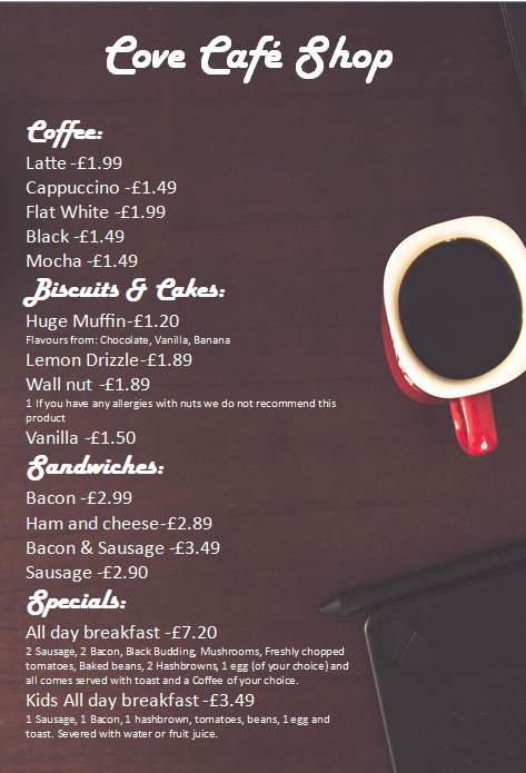 Cove_CafeShop's tweet photo. We have had a lot of questions about what we have to offer, here's our menu: https://t.co/QA9aTDoZ85