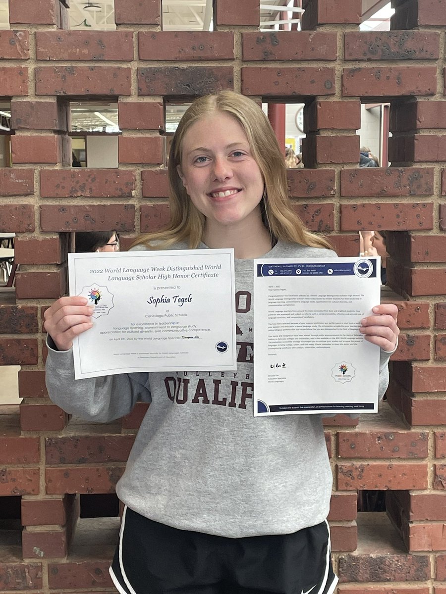 c1stoga's tweet image. Congratulations to Sophia Tegels for being selected by the NDE as a World Language Scholar of Distinction!  Only 50 students statewide are chosen for this award! Congrats Sophia!