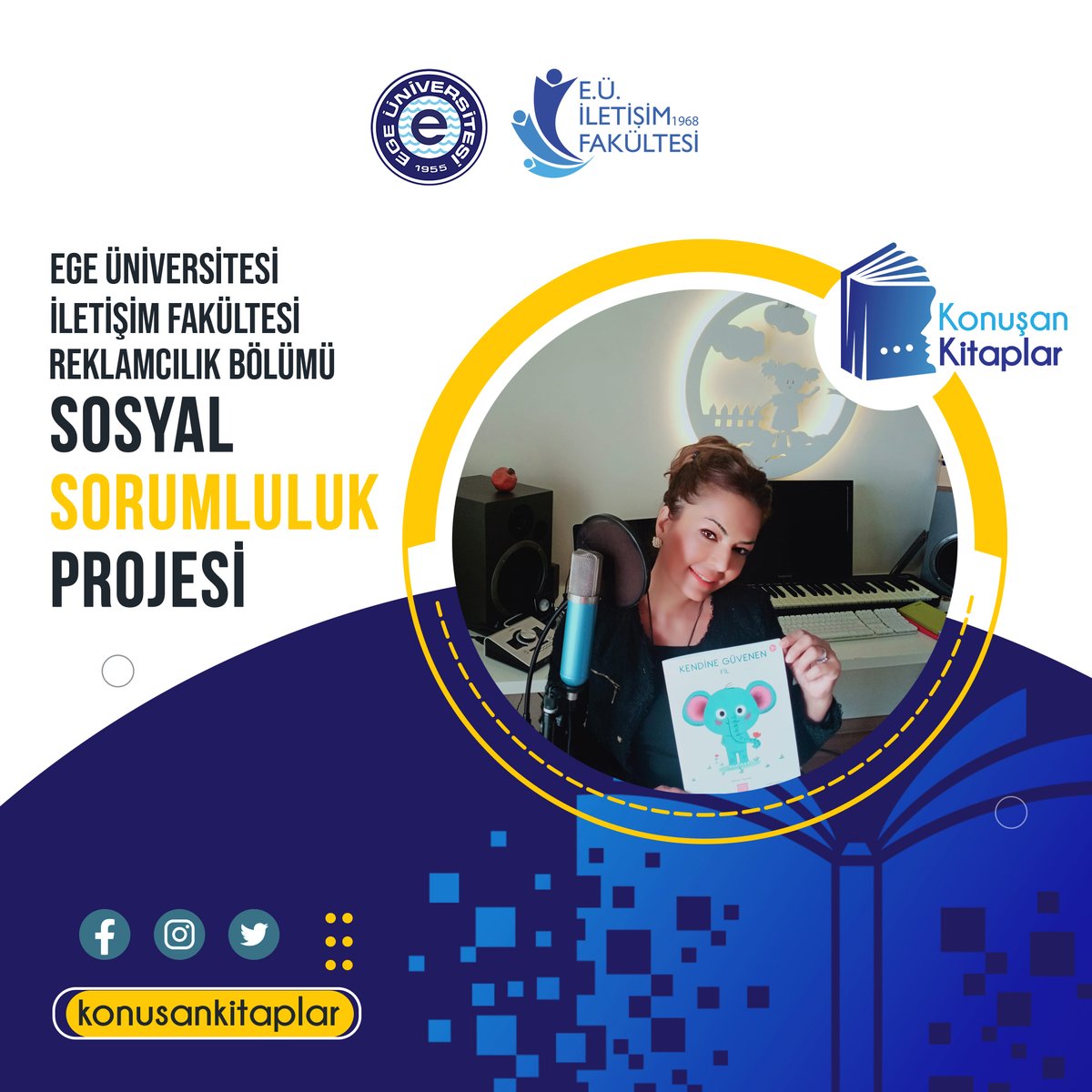 Konuşan Kitaplar Sosyal Sorumluluk Projemiz yeni destekçilerimizin katkılarıyla devam ediyor. İş kadını, yönetici Muhabbet Demirtaş görme engelliler için Louison Nielman'ın 'Kendine Güvenen Fil' isimli kitabını seslendirdi. En içten teşekkürlerimizle. 
<a href="/iletisimege1968/">E.Ü. İletişim Fakültesi</a>