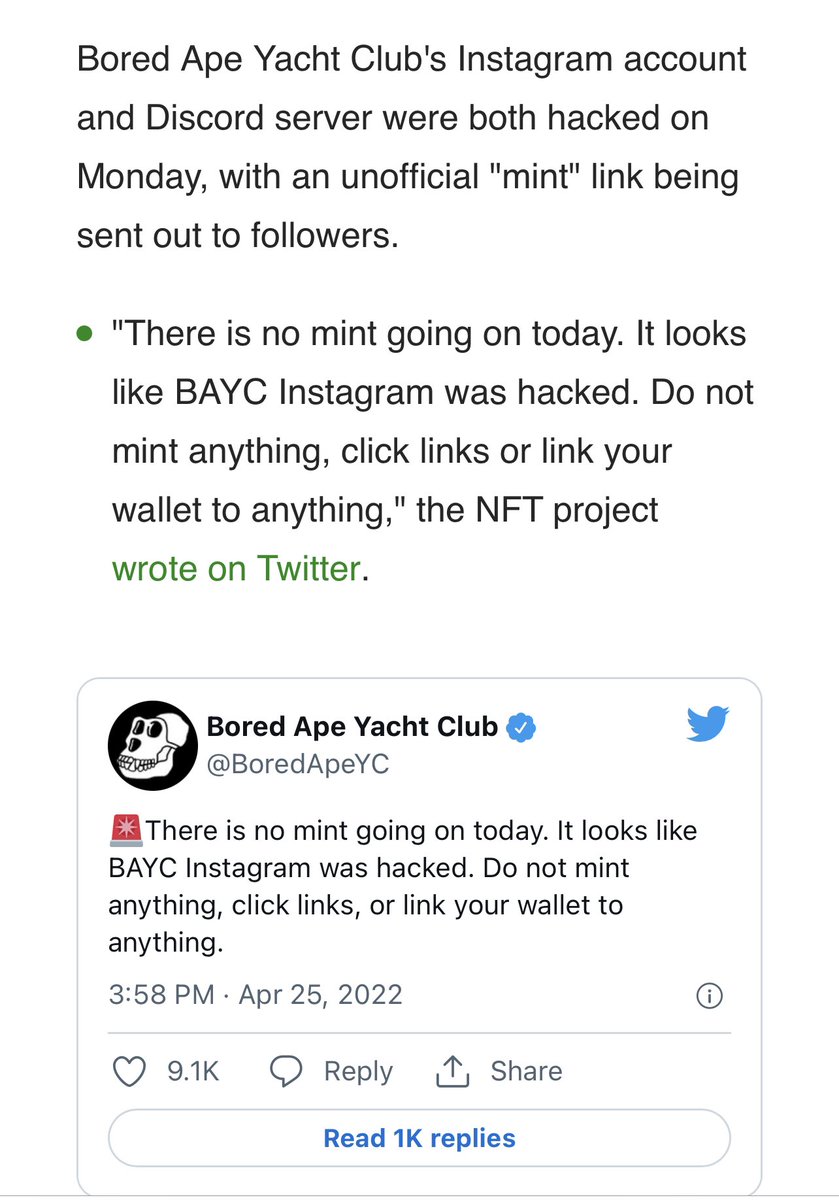 NFTQueen2022's tweet photo. #NFTupdates 🚨

#Nftscams #NFTNews #nftupdated #Nftcommunity #Eth #cryptocurrency #BoredApeYachtClub https://t.co/n1ASbHVsKC