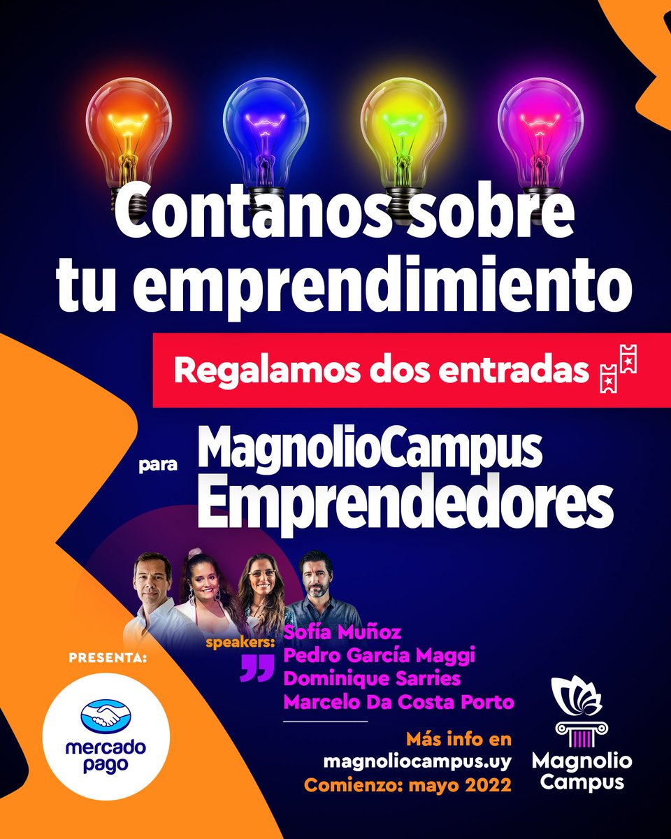 𝐑𝐞𝐠𝐚𝐥𝐚𝐦𝐨𝐬 𝐝𝐨𝐬 𝐞𝐧𝐭𝐫𝐚𝐝𝐚𝐬 𝐩𝐚𝐫𝐚 𝐌𝐚𝐠𝐧𝐨𝐥𝐢𝐨 𝐂𝐚𝐦𝐩𝐮𝐬 ✨

Contanos sobre tu emprendimiento y participá por un lugar en Magnolio Campus Emprendedores 2022.

📲 magnoliocampus.uy