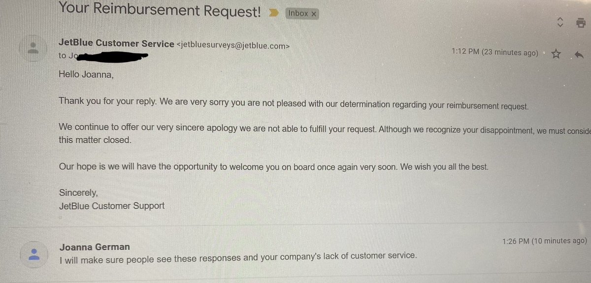 jay_Germ31's tweet photo. @JetBlue what a disgusting response. Especially when this is all your fault! Tell me why my flights were canceled! My case isn’t closed until I receive what’s right from @JetBlue https://t.co/suDjvzdfgn