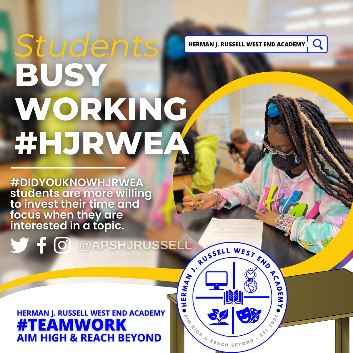 APSHJRUSSELL's tweet photo. #BUSYWORKING Students are more willing to invest their time and focus when they are interested in a topic. @HJRPrinCrooms @HRWEACOUNSELING @Retha_Woolfolk @DrLisaHerring @apsupdate https://t.co/DpmIFBdkkY