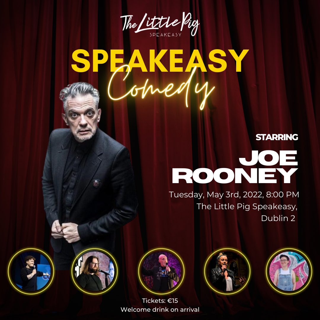 Keego (@keegolaughs_irl) on Twitter photo <a href="/joerooney1/">joe rooney</a> is headlining the opening night of The Speakeasy Comedy Club! Supported by the best comics on the planet!!!
Free cocktail of Speakeasy Hooch with every ticket thanks to <a href="/MorIrishgin/">Mór Irish Gin</a>
speakeasy_joerooney.eventbrite.ie
Shares appreciated, support irish #irishcomedy <a href="/joerooney1/">joe rooney</a> is headlining the opening night of The Speakeasy Comedy Club! Supported by the best comics on the planet!!!
Free cocktail of Speakeasy Hooch with every ticket thanks to <a href="/MorIrishgin/">Mór Irish Gin</a>
speakeasy_joerooney.eventbrite.ie
Shares appreciated, support irish #irishcomedy