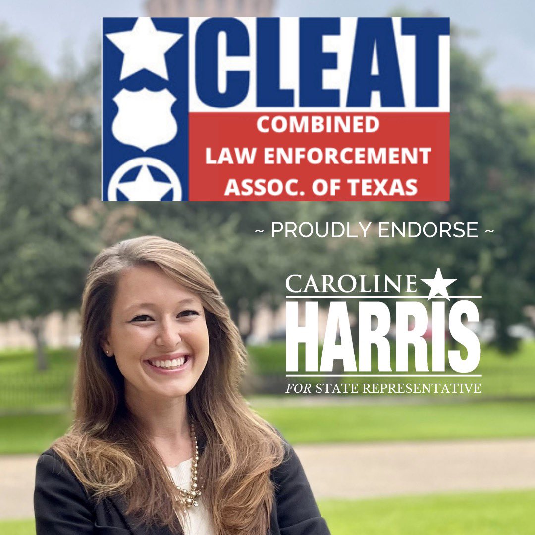 CarolineForTX's tweet photo. BREAKING: Honored to have the endorsement of the @CLEAT ! 

With 27,000+ members across Texas, CLEAT is one of the largest law enforcement advocacy groups in our State. I look forward to working w/ them next session to #BackTheBlue &amp; fight liberal efforts to defund the police. https://t.co/RIricXrSw3