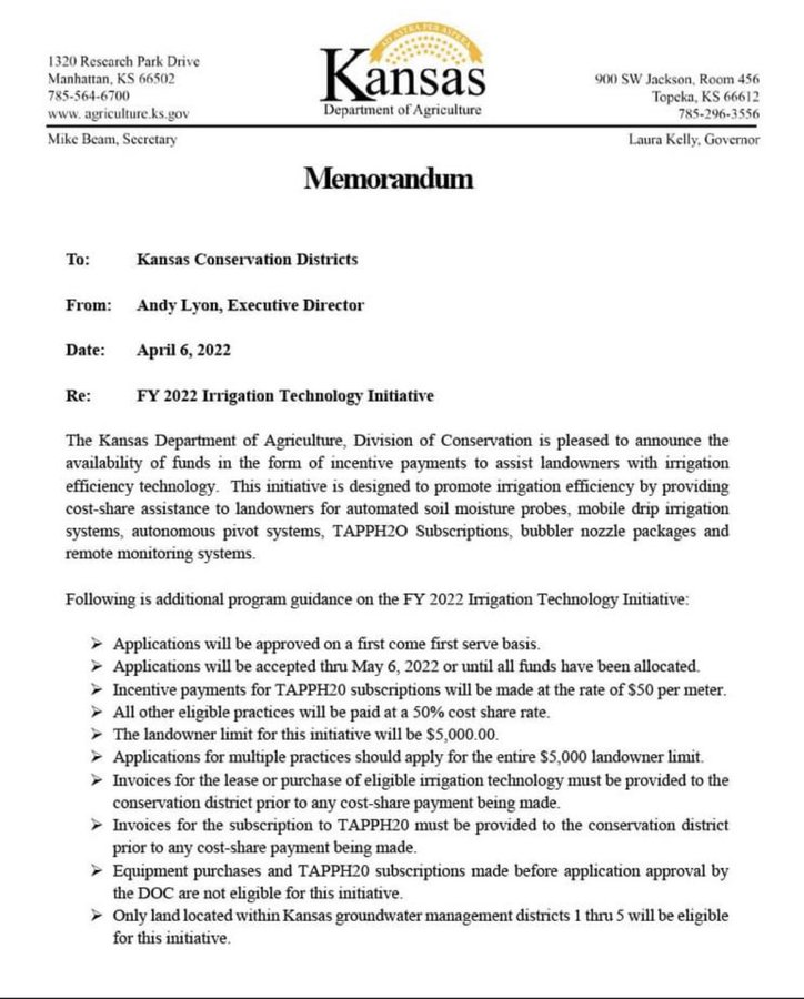am_breck's tweet photo. Kansas Dept. of Ag announces availability of funds for @SentekTech soil moisture probes.  Deadline in May 6, 2022! Read more below! https://t.co/huf3WXARc6