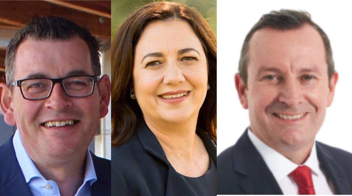 FlatEarthGang's tweet photo. Dan Andrews, Annastacia Palaszczuk & Mark McGowan. Hard working, intelligent & trustworthy. Thank goodness some of us had such people in State Government leadership roles during the #DecadeOfDisaster Australia has suffered under the LNP-ATM guvmint.
#NBNdisaster #VaccineStrollOut https://t.co/Y2OogAa7gU