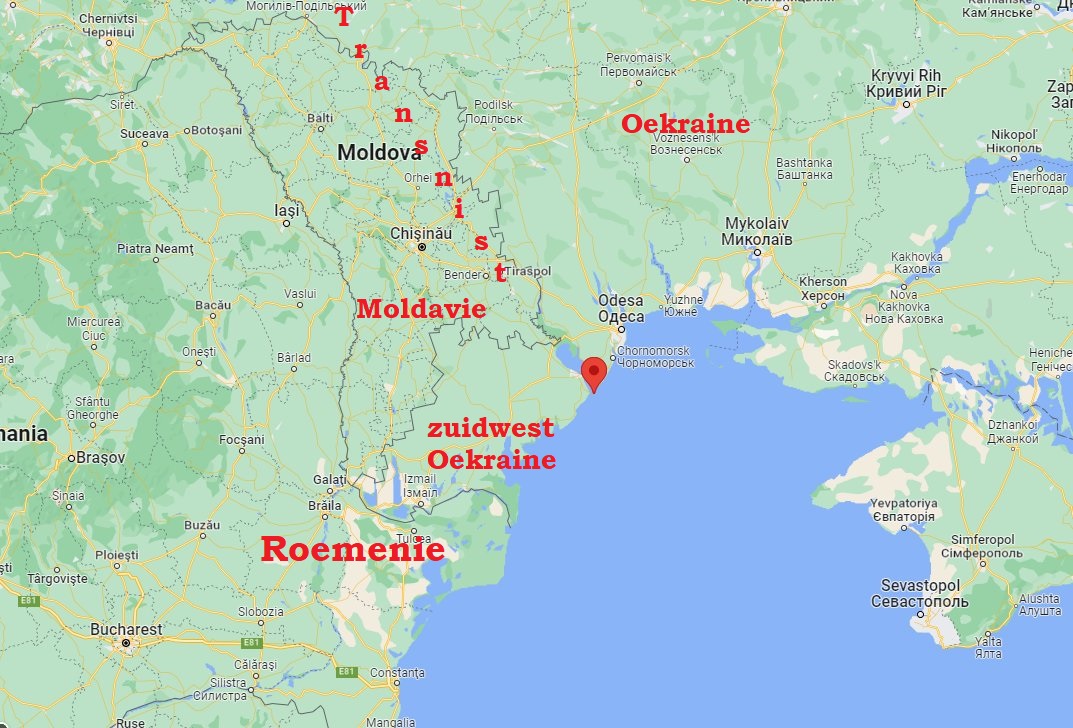 Okay, even belangrijk om overzicht te krijgen. De door de Russen opgeblazen Zakota brug ligt bij die rode marker. Odessa oostelijk van brug, Roemenie verderop westelijk en Moldavie en Transnistrie noordelijk.