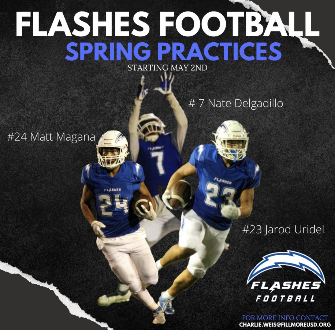 fhsflashesfb's tweet photo. Spring ball starts Monday!
#BoltsUp⚡️
#FlashesFamily
#FillmoreFootball
#TheStormIsComing🌩
@CharlieWeis455 @vcspreps https://t.co/IR0BV5V1o4