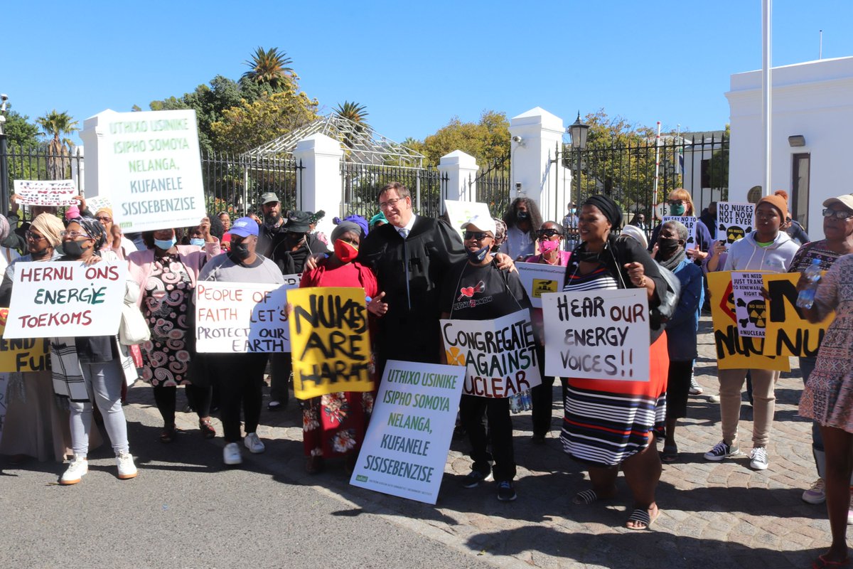 Earthlife_JHB's tweet photo. Today, @SAFCEI was at @ParliamentofRSA &amp; the #ClimateJusticeActionGroup was outside @ConCourtSA - SA must remember the people's power. It was a national, public effort that secured the landmark court victory that shielded us all from the illegal R1-trillion nuke deal. AMANDLA! https://t.co/RcNb3bP6Tx