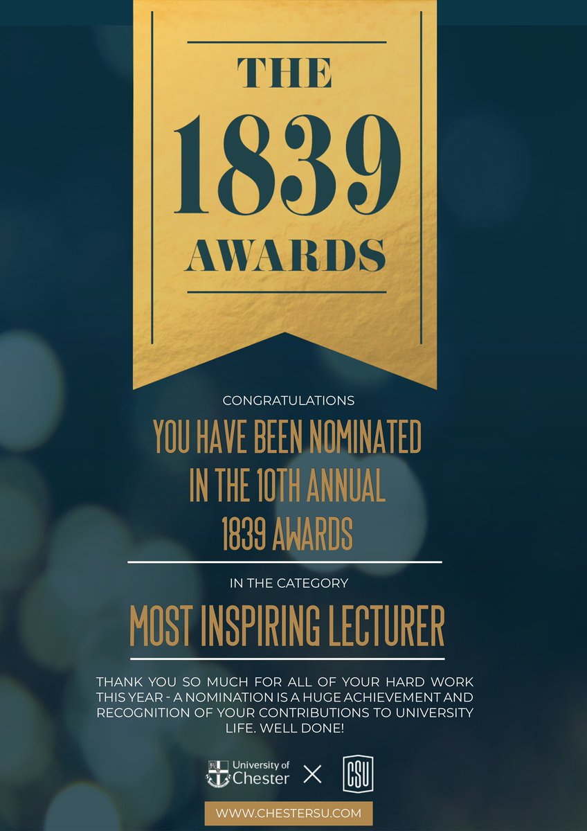 bradpsych's tweet photo. Over the MOON to be nominated for the 5th year in a row for a CSU Teaching award @uochester!! 🎉🎉 Very lucky to have some great students 🏅@ChesterSU @UoCPsych #teaching #award https://t.co/C2DjT9UEbW
