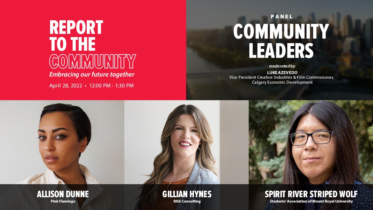 The not-to-be-missed virtual #ReportToCommunity broadcast is two days away! 📅 Hear from community leaders about embracing our future together and creating a more inclusive economy for Calgary. ➤ ow.ly/Fptc50ISB8B <a href="/pinkflamingoyyc/">pinkflamingoyyc</a> <a href="/GHynesYYC/">Gillian Hynes</a> <a href="/SAMRUBuzz/">Students' Association of Mount Royal University</a> #futureproof