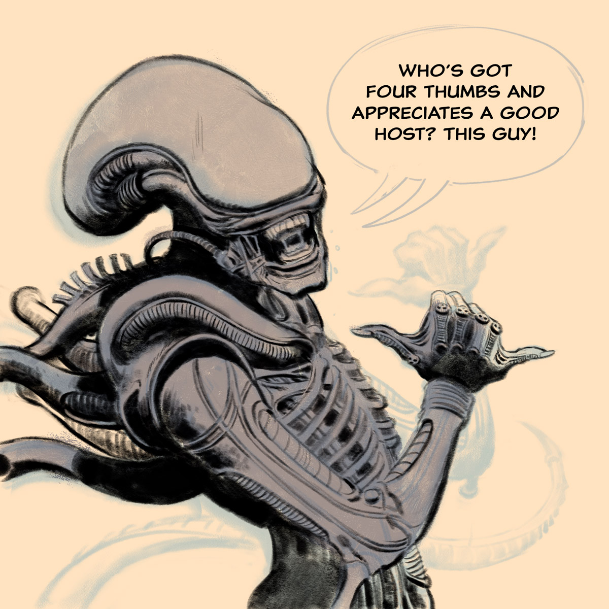 And some process. My sketches always start out pretty lame. #AlienDay2022 
