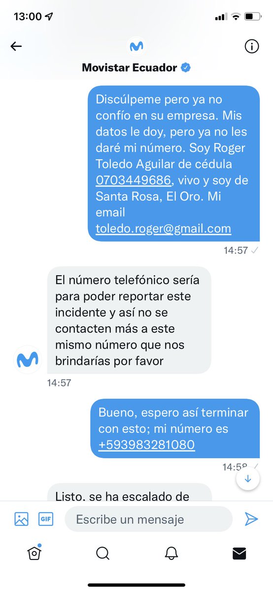 rogerpaultoledo's tweet photo. Es increíble e intolerable cómo molestan los de @MovistarEC ante la mirada cómplice de @Arcotel_ec que te manda a elaborar formularios tediosos. Aquí les envío la prueba de cómo hostiga esos de @MovistarEC https://t.co/e3LLAnUnTO