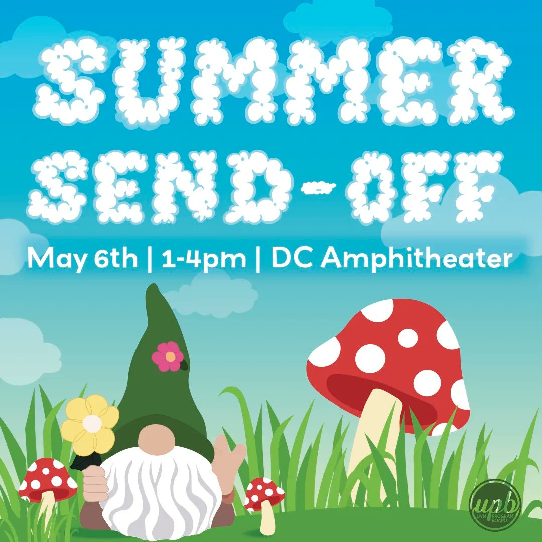 It's time to party like it's gnome-body's business! Celebrate the last day of classes with UPB at our Summer Send-Off! Grab a bite to eat, listen to some tunes, and chill on the green! Join us outside in the Davis Center Amphitheater at 1 PM on Friday, May 6th!
