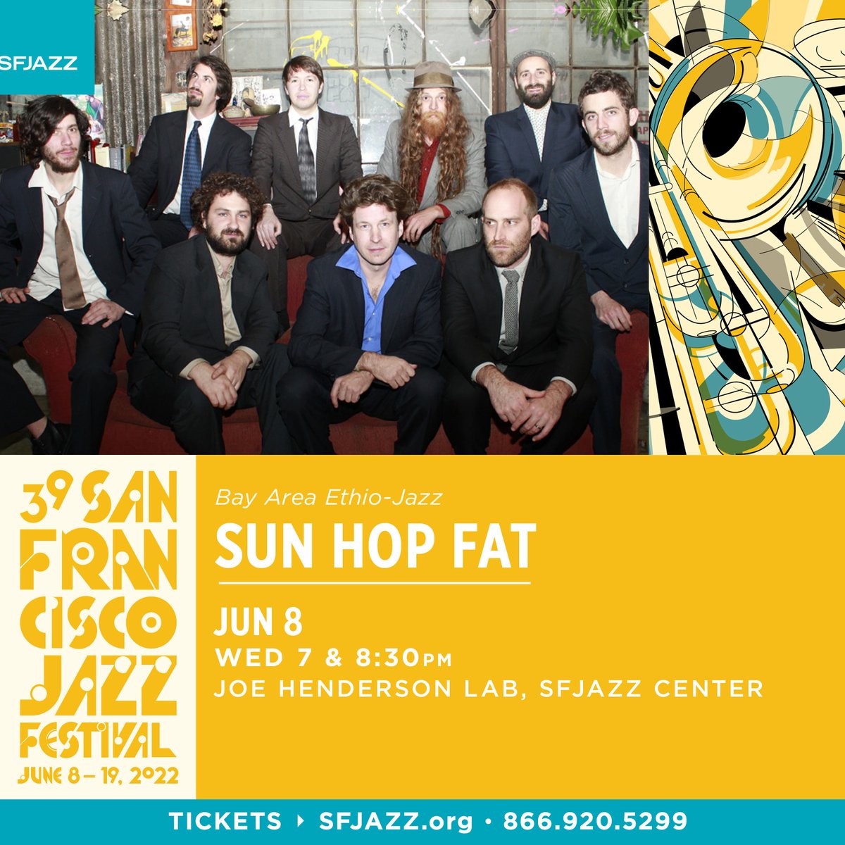 SFJAZZ presents Bay-Area ensemble <a href="/sunhopfat/">sunhopfat</a> on the opening-night of the 39th Annual San Francisco Jazz Festival blending the dance-inspiring rhythms of American funk with Mulatu Astatke-influenced Ethio-jazz. Tickets + Set Times at sfjazz.org/tickets/produc…