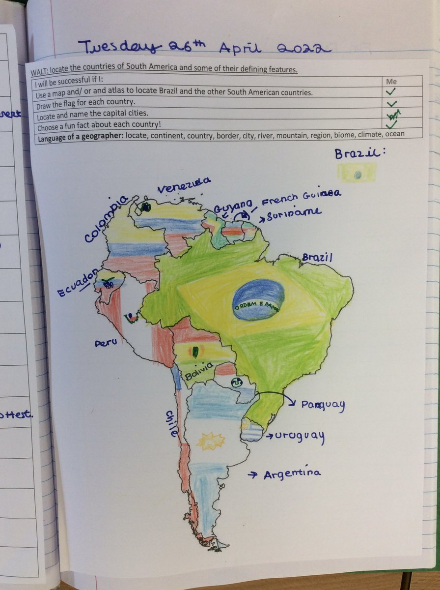 StMichaels_CE's tweet photo. Year 6 kicked off their ‘Atlas of Adventures’ learning and ‘Brazil &amp; Rainforests’ topic with some map work this afternoon. They have turned out really well! We also did some research: did you know Bolivia is one of the only countries that has 2 capital cities?! https://t.co/mDuqfNO0Ka