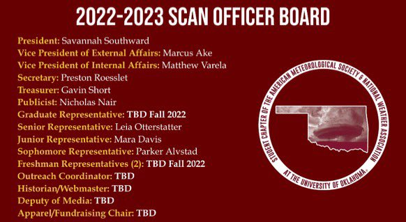 So exited to announce that I am <a href="/OU_SCAN/">OU SCAN</a>’s 2022-2023 Publicist! Next year is going to be great! I am looking forward to work with these awesome officers and friends! #OUSCAN