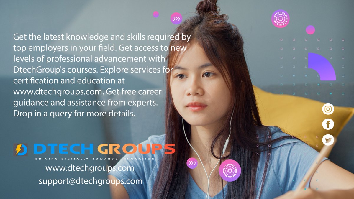DtechgroupsM's tweet image. Get the latest knowledge and skills required by top employers in your field. Get access to new levels of professional advancement with DtechGroup&apos;s courses. Explore services for certification and education at dtechgroups.com.
#career #education #dtech