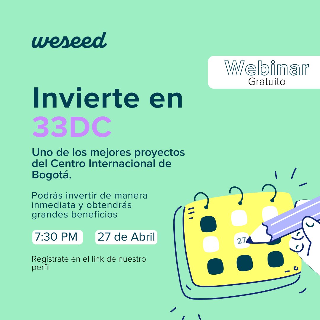 soyweseed's tweet photo. #Invierte desde 5.000.000 en el mejor proyecto del Centro Internacional de #Bogotá en nuestro #webinar junto a #33DC. Regístrate aquí🚀: https://t.co/vUZwIvQsZp

#oportunidad #inversionesinteligentes #invertir #inversores #inversionesinmobiliarias #inmuebles #inversionistas https://t.co/zAgJOjcUt8