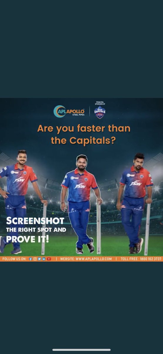 akashsanghvi20's tweet photo. @aplapollo_tubes @DelhiCapitals Here’s My perfect screenshot- RISHABH PANT
#MenOfSteel #StrongerTogether #APLAPOLLOxDC #WeCraftSteel #APLApollo https://t.co/iB5ZW0nJgG