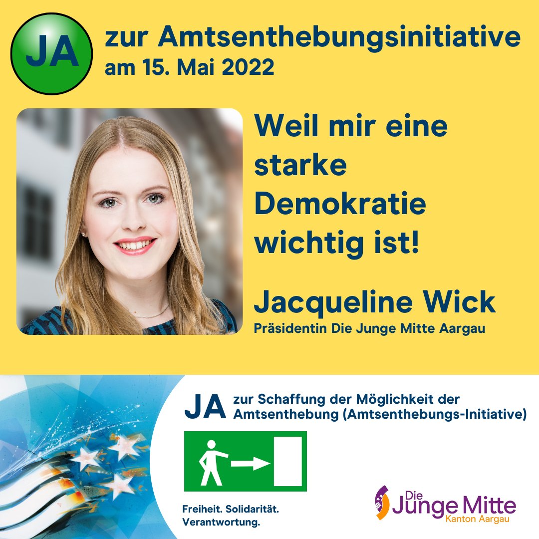 aargauer_bdp's tweet photo. Jacqueline Wick, Präsidentin der @JungeMitteAG sagt Ja zur @Amtsenthebungs1 . #abst22. https://t.co/KXPury6aZD