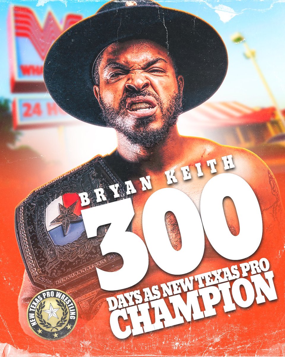 NewTexasPW's tweet photo. 300 DAYS 🏆

Congratulations to @bountykeith surpassing 300 days with over 10 Title Defenses as New Texas Pro Champion!! https://t.co/w12zAHodRP