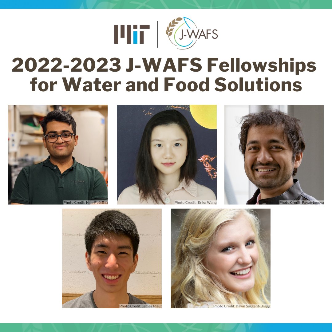 J-WAFS is excited to announce its 2022-2023 cohort of graduate fellows. The five students were chosen for their commitment to solutions-based research that aims to alleviate problems related to water supply or purification, food security, or agriculture. 
news.mit.edu/2022/mit-phd-s…