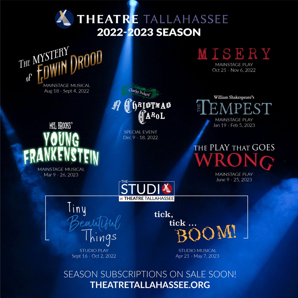 Season 74!

Proud to present to you our 2022-23 Mainstage and Studio Season

Season tickets will be on sale soon!