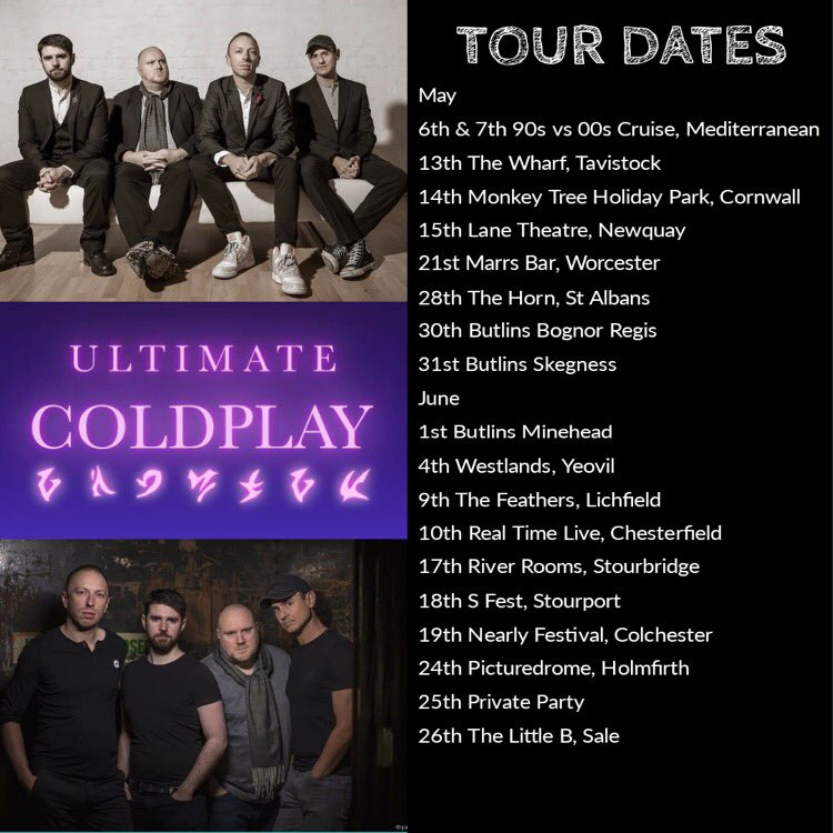 Tour dates! May and June we’re all across the uk. For more dates beyond check out our website ultimatecoldplay.com #coldplay #coldplaylive #coldplayers #coldplytribute #coldplaycover #coldplayfans #chrismartinforever #chrismartin #chrismartinfans #chrismartincoldplay