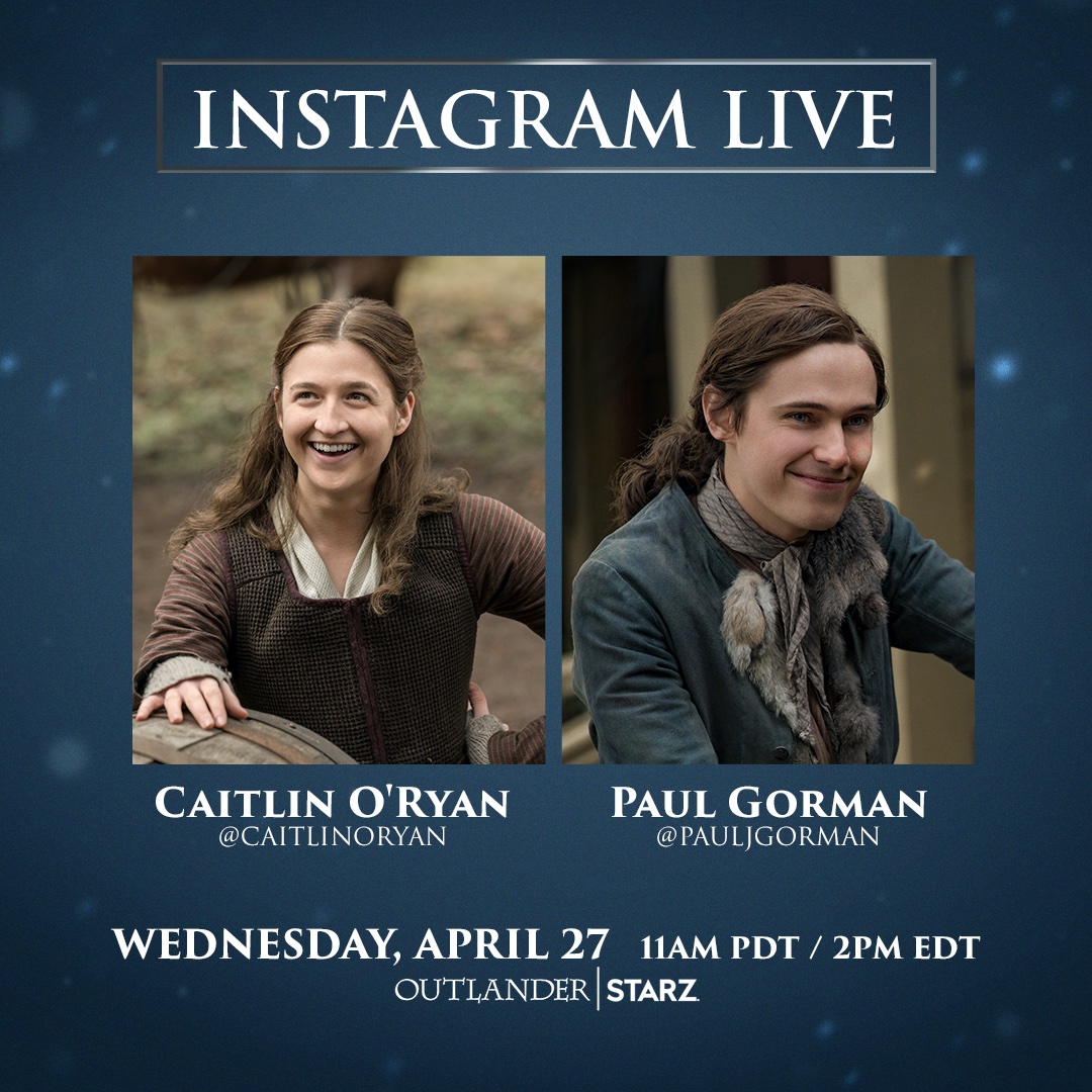 Tomorrow, @_caitlinoryan and @pauljbgorman are dishing about their characters on Instagram Live! Leave a question for them below. #Outlander